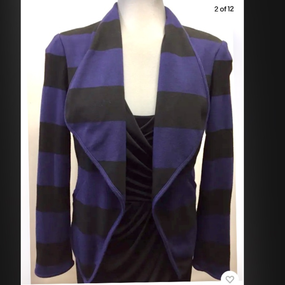 Darjoni Women Stripe Blazer Overpiece Black Purple Small